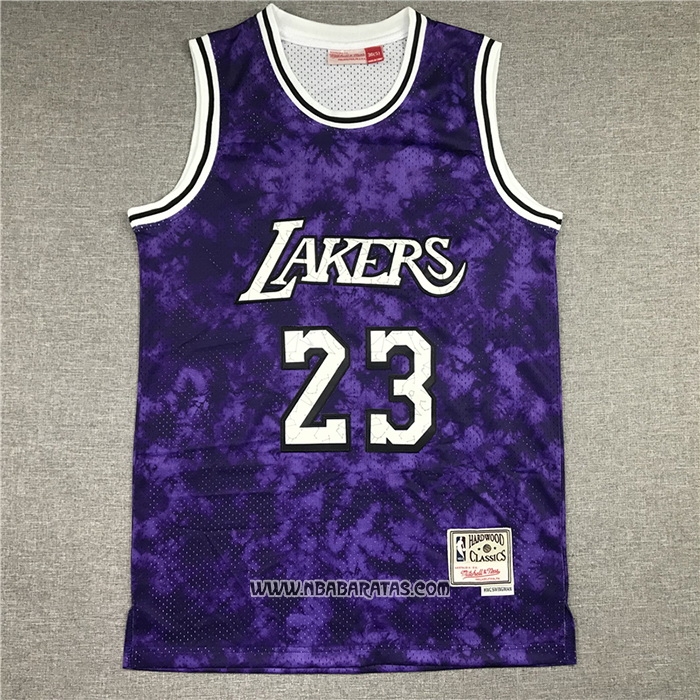 Camiseta Los Angeles Laker Lebron James #23 Galaxy Violeta